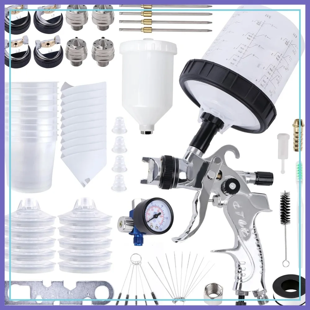 HVLP Paint Spray Gun with 4 Nozzles 1.4/1.7/2.0/2.5mm, Air Regulator, 10 Disposable Cups, Gravity Feed for Auto Furniture
HVLP Paint Spray Gun with 4 Nozzles 1.4/1.7/2.0/2.5mm, Air Regulator, 10 Disposable Cups, Gravity Feed for Auto Furniture