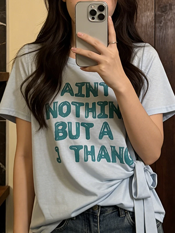 Summer New plus Size Women's T-shirt Bow Tie round Neck Short Sleeve Pureness Feeling Casual Print Letter Korean Style Top
Summer New plus Size Women's T-shirt Bow Tie round Neck Short Sleeve Pureness Feeling Casual Print Letter Korean Style Top