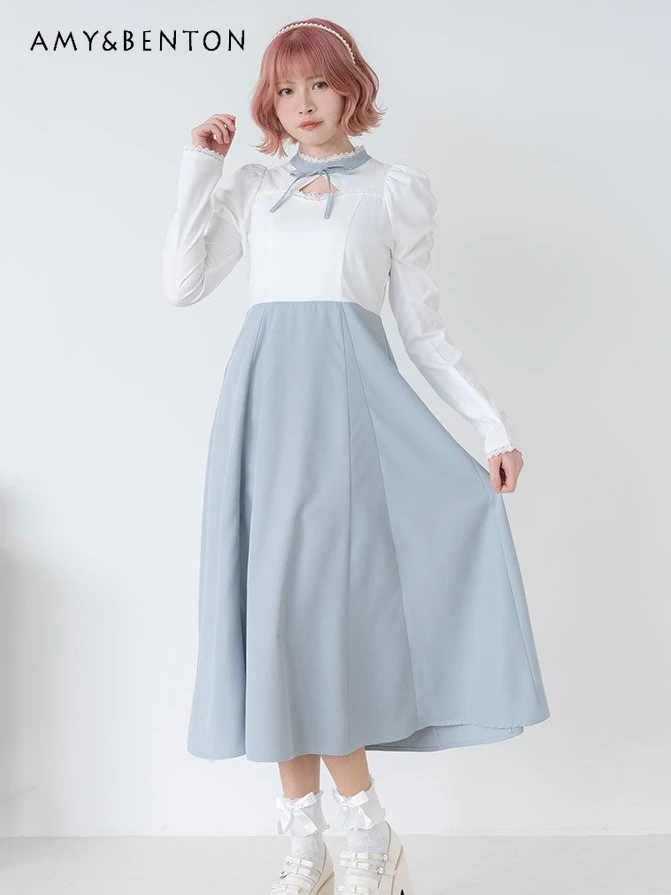 Cute Sweet Bow Lacing Patchwork Midi Dresses Spring Summer New Japanese Mine Mass-Produced Puff Sleeve Slim Dress for Women
Cute Sweet Bow Lacing Patchwork Midi Dresses Spring Summer New Japanese Mine Mass-Produced Puff Sleeve Slim Dress for Women