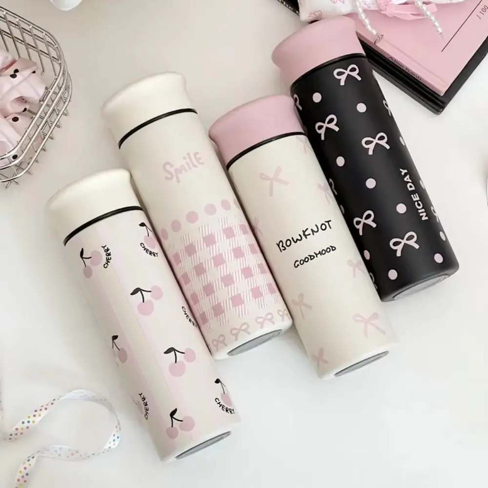 Бутылка для воды с розовым бантом из нержавеющей стали 304, термостойкая герметичная бутылка с вакуумной изоляцией, большая емкость в горошек