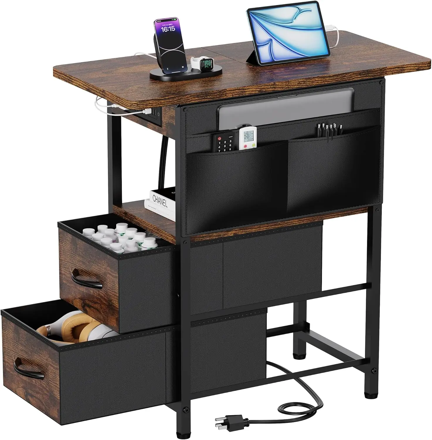 Narrow Side Table with Charging Station, Nightstand with USB Ports and Outlets for Small Spaces
Narrow Side Table with Charging Station, Nightstand with USB Ports and Outlets for Small Spaces