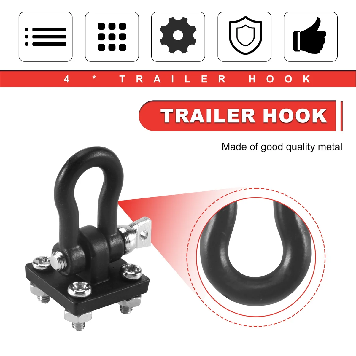 ABXY 4Pcs Trailer Towing Buckle Tow Shackle Hook for 1/10 RC Rock Crawler Axial SCX10 TRX4 D110 RC Car Truck
ABXY 4Pcs Trailer Towing Buckle Tow Shackle Hook for 1/10 RC Rock Crawler Axial SCX10 TRX4 D110 RC Car Truck