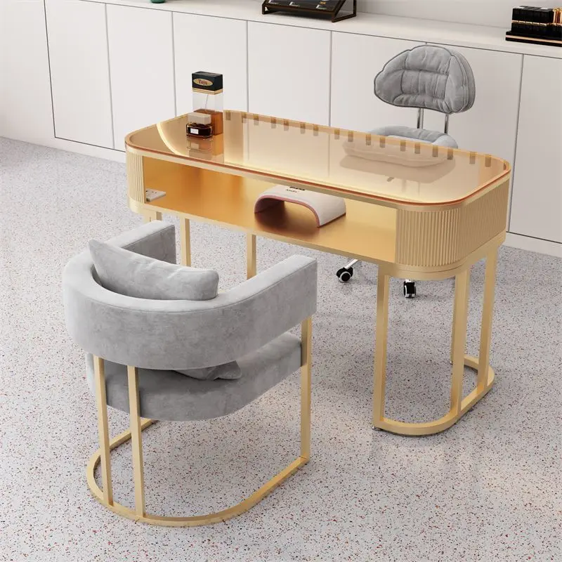 Light luxury glass manicure table gold fashion manicure table chair set
Light luxury glass manicure table gold fashion manicure table chair set