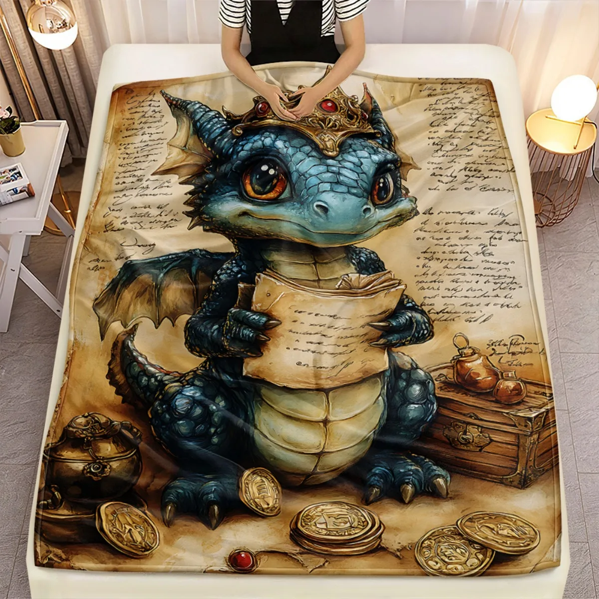 Cute dragon king reading scroll blanket flannel fantasy medieval theme kids room decor whimsical imaginative blanket
Cute dragon king reading scroll blanket flannel fantasy medieval theme kids room decor whimsical imaginative blanket