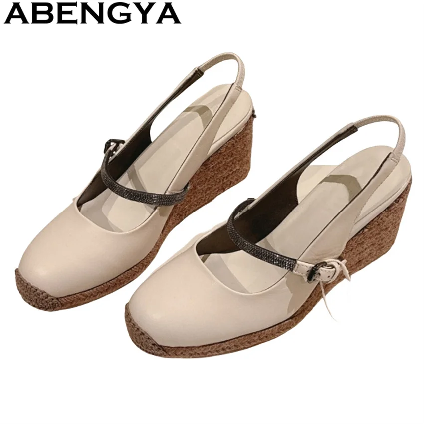 ABENGYA Round Toe Wedge-soled Sandals Women Real Leather Ankle Buckle High Heel Sandals Summer Luxury Dress Party Shoes Woman
ABENGYA Round Toe Wedge-soled Sandals Women Real Leather Ankle Buckle High Heel Sandals Summer Luxury Dress Party Shoes Woman