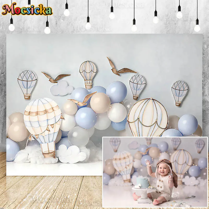 Hot Air Balloon Newborn Cake Smash Photography Backdrops Clouds Seagull Boy 1st Birthday Party Portrait Baby Shower Photo Studio
Hot Air Balloon Newborn Cake Smash Photography Backdrops Clouds Seagull Boy 1st Birthday Party Portrait Baby Shower Photo Studio
