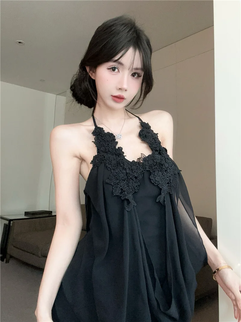 Elegant A-Line Dress Women's Summer Black Lace-Shoulder Chiffon Dress Sleeveless Neckline Backless Design Commute Korean...
Elegant A-Line Dress Women's Summer Black Lace-Shoulder Chiffon Dress Sleeveless Neckline Backless Design Commute Korean...