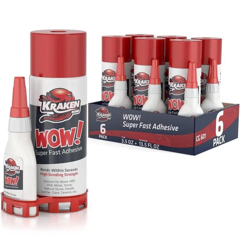 Kraken Bond Wow CA Glue (6x3.50 oz) with Spray Adhesive Activator (6x13.50 fl oz) - Cyanoacrylate, with Activator, Fast CA Glue for Woodworking, Crazy & Craft - 6 Pack
Kraken Bond Wow CA Glue (6x3.50 oz) with Spray Adhesive Activator (6x13.50 fl oz) - Cyanoacrylate, with Activator, Fast CA Glue for Woodworking, Crazy & Craft - 6 Pack
