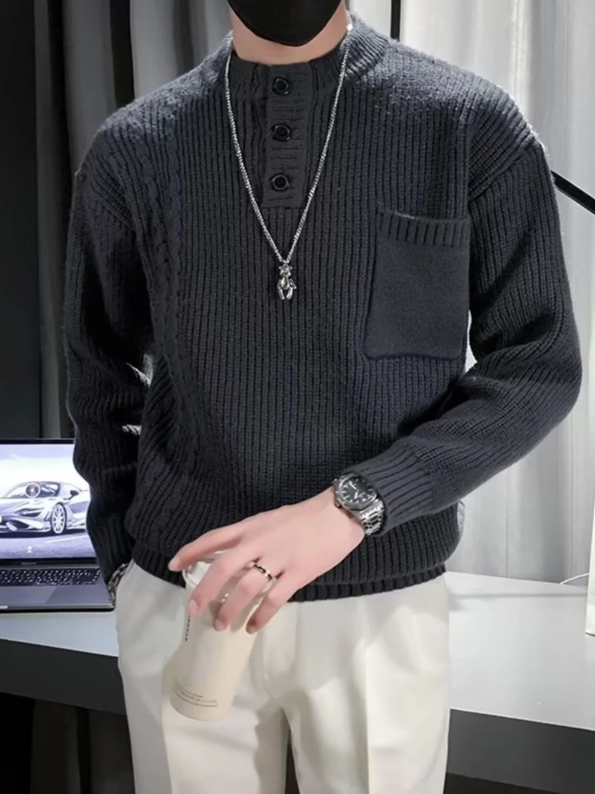 Мужской вязаный свитер в американском ретро-стиле с воротником-стойкой, повседневный свободный удлиненный топ, облегающий, молодежный, осенний
Мужской вязаный свитер в американском ретро-стиле с воротником-стойкой, повседневный свободный удлиненный топ, облегающий, молодежный, осенний