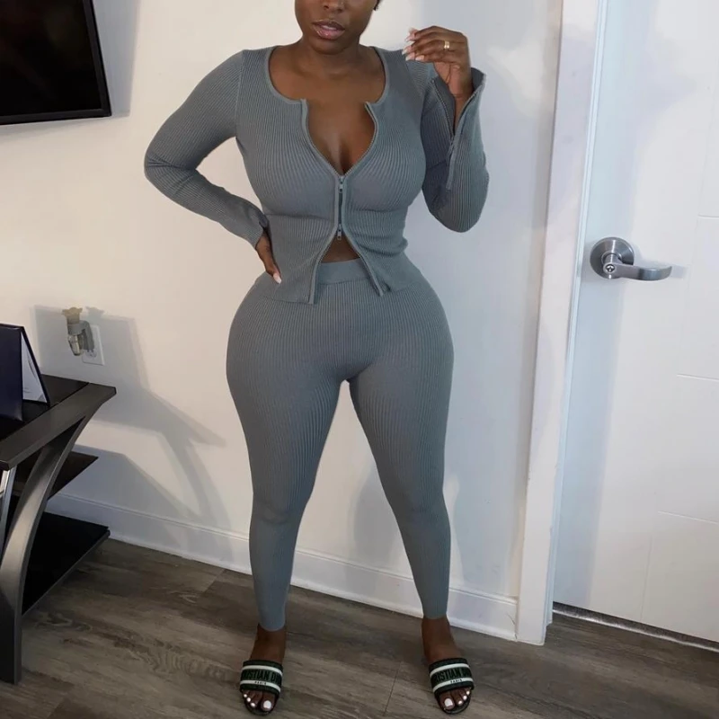 2 Pieces Women's Sets 2024 Spring Summer Knit Ribbed Zipper Suit Tops And Pants Suits Two Piece Set Tracksuit Matching Outfit
2 Pieces Women's Sets 2024 Spring Summer Knit Ribbed Zipper Suit Tops And Pants Suits Two Piece Set Tracksuit Matching Outfit