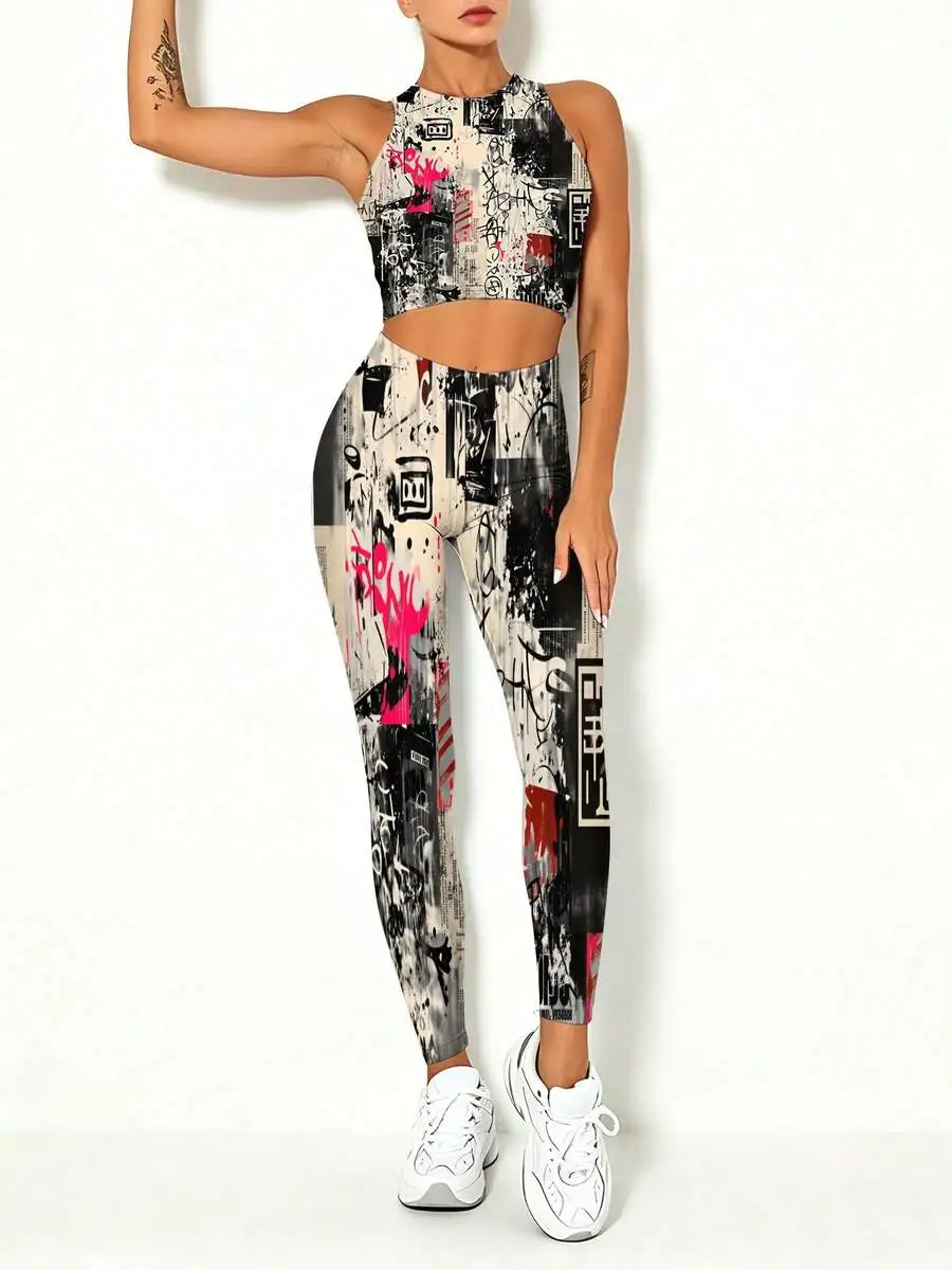 Women Two Piece Yoga Set Quick Dry Vest And Leggings Abstract Graffiti Print Urban Style
Women Two Piece Yoga Set Quick Dry Vest And Leggings Abstract Graffiti Print Urban Style