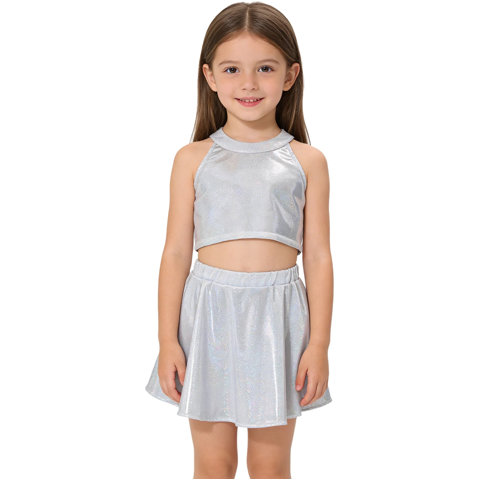 Girls Jazz Cheerleading Modern Rhythmic Metallic Sleeveless Vest Elastic Waist Skirt for Hip Hop Contemporary Stage Performance
Girls Jazz Cheerleading Modern Rhythmic Metallic Sleeveless Vest Elastic Waist Skirt for Hip Hop Contemporary Stage Performance