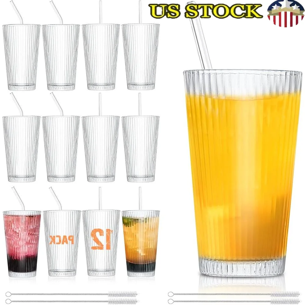 12-Piece Vintage Ribbed Glassware Set Drinking Glasses with Straws Dishwasher Safe Ideal Parties Home and Office Events
12-Piece Vintage Ribbed Glassware Set Drinking Glasses with Straws Dishwasher Safe Ideal Parties Home and Office Events