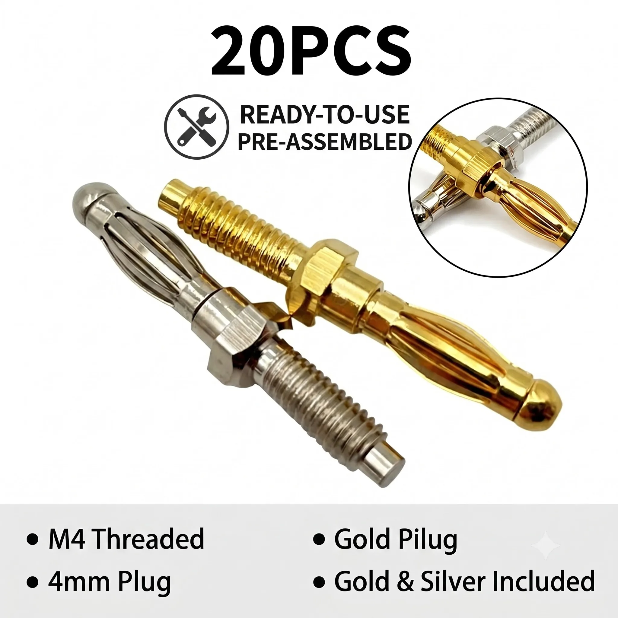 20Pcs 4mm Banana Plug Male Screw Audio Speaker Wire Cable Connector Gold Silver Plated Lantern Binding Post
20Pcs 4mm Banana Plug Male Screw Audio Speaker Wire Cable Connector Gold Silver Plated Lantern Binding Post