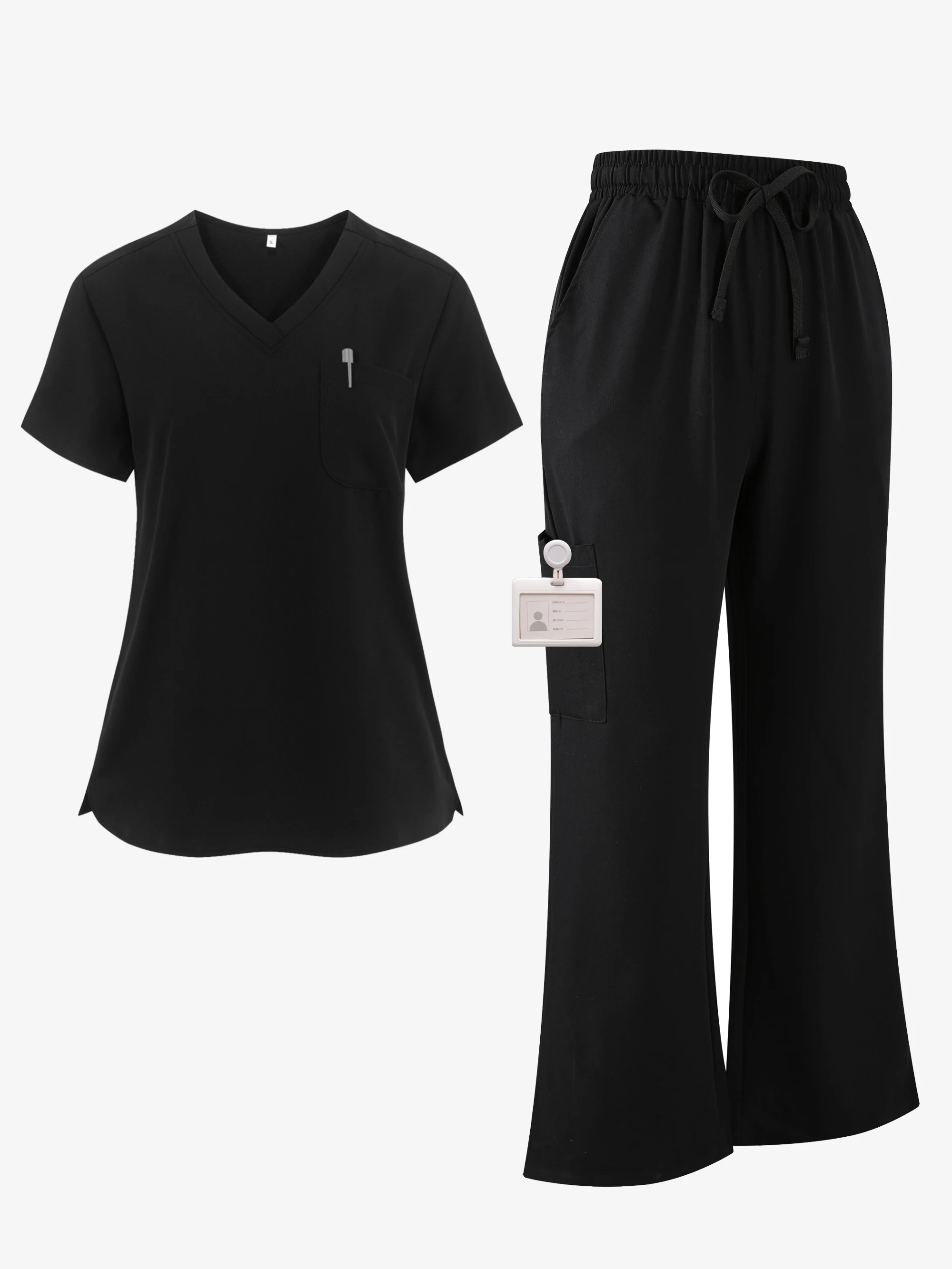 (Nurse suit) Women's Uniform Workwear Multi-pocket Flare Trousers with Lace-up + V-neck Patch Pocket Tops Two-piece Outfit
(Nurse suit) Women's Uniform Workwear Multi-pocket Flare Trousers with Lace-up + V-neck Patch Pocket Tops Two-piece Outfit