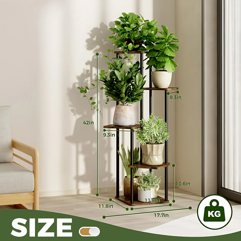 5 Tier Tall Plant Stand, Corner Flower Shelf for Indoor Plants, Metal Wood Rack for Living Room Balcony Garden Patio, Multiple P
5 Tier Tall Plant Stand, Corner Flower Shelf for Indoor Plants, Metal Wood Rack for Living Room Balcony Garden Patio, Multiple P