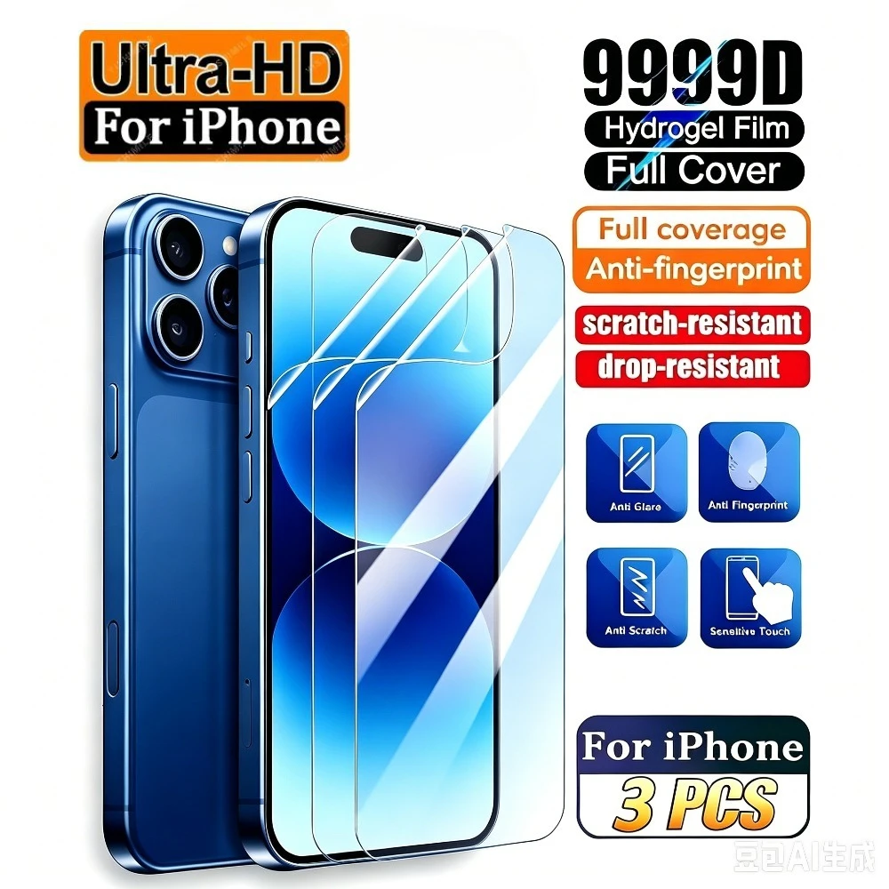 3Pcs Full Cover Hydrogel Film for iPhone 17/16/15/14/13/Pro Max/17e/16e/Air/12/11/Pro/15/14/Plus Anti-Scratch Screen Protectors
3Pcs Full Cover Hydrogel Film for iPhone 17/16/15/14/13/Pro Max/17e/16e/Air/12/11/Pro/15/14/Plus Anti-Scratch Screen Protectors