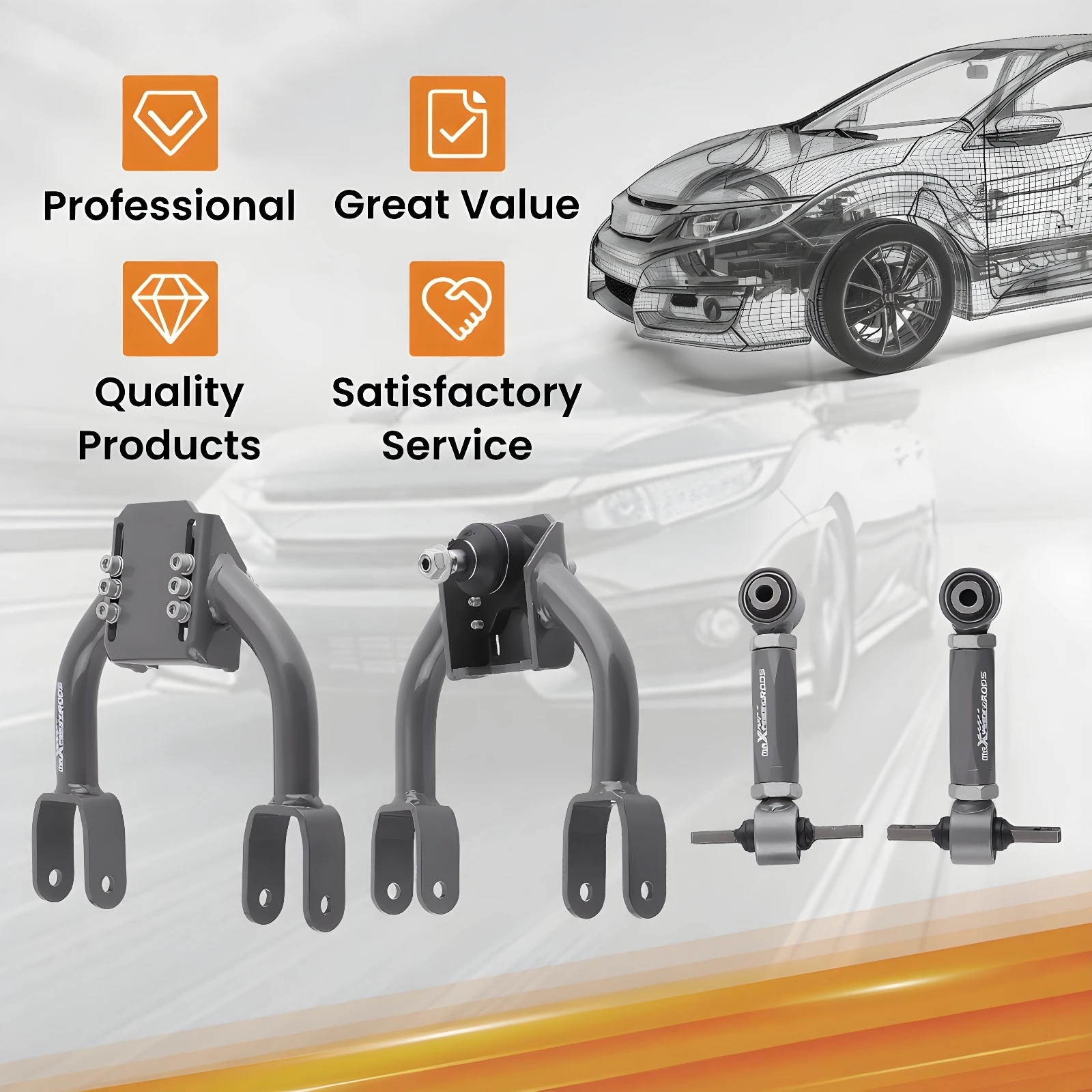 Front Upper Control Arms + Rear Camber Kit for Honda Civic Del Sol Acura Integra
Front Upper Control Arms + Rear Camber Kit for Honda Civic Del Sol Acura Integra