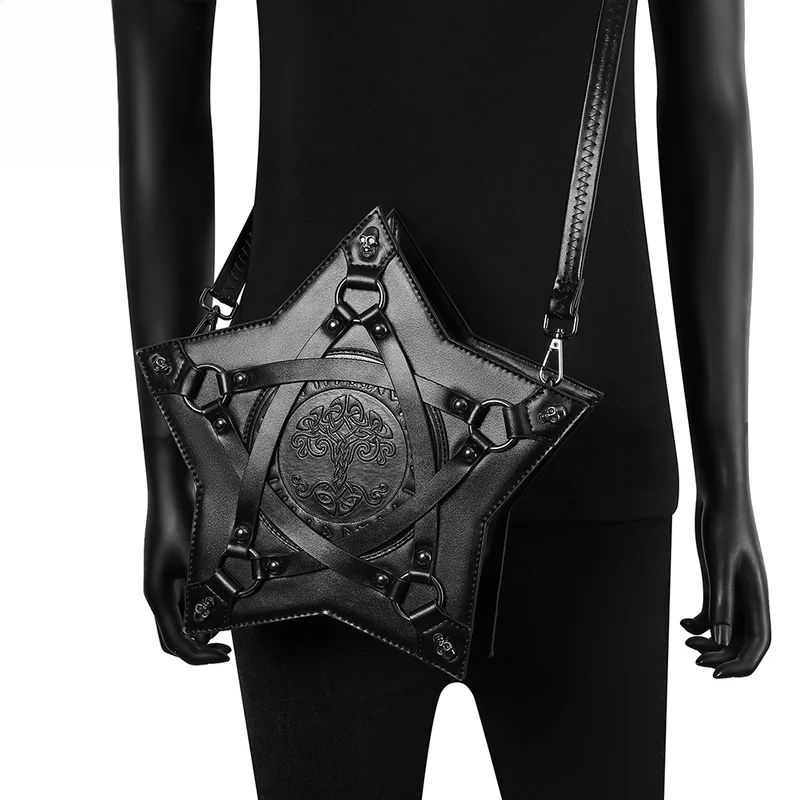 Black Gothic Pentagram Crossbody Bag with Tree of Life Emboss, Punk Rock Star Shaped Shoulder Purse, Faux Leather Handbag
Black Gothic Pentagram Crossbody Bag with Tree of Life Emboss, Punk Rock Star Shaped Shoulder Purse, Faux Leather Handbag