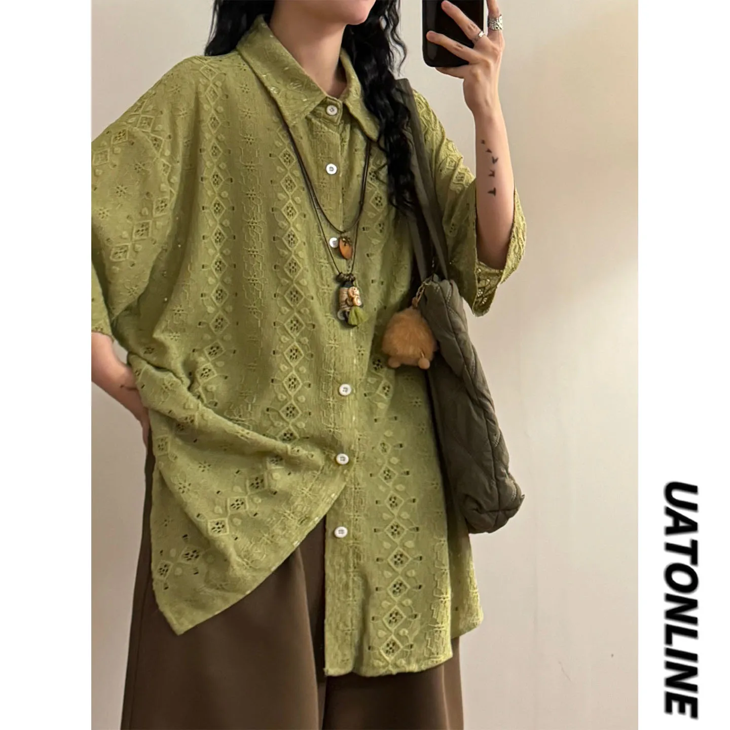 UATONLINE2026 Summer Street Style Loose Fit Short Sleeve Hollow out Texture Lazy Style Versatile Shirt Unisex Breathable Skin...
UATONLINE2026 Summer Street Style Loose Fit Short Sleeve Hollow out Texture Lazy Style Versatile Shirt Unisex Breathable Skin...
