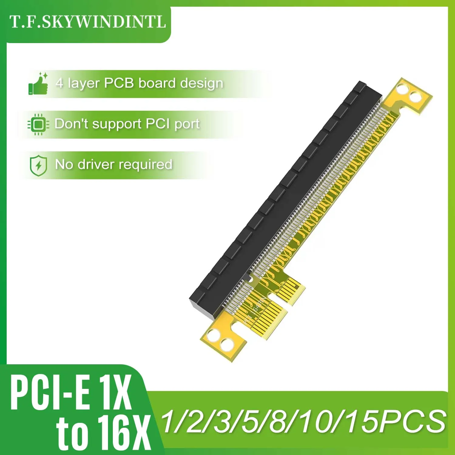 PCIe X1 to X16 Riser Card PCI Express 1X to 16X Slot Extender Adapter Converter Board Connector for GPU Workstation Expansion