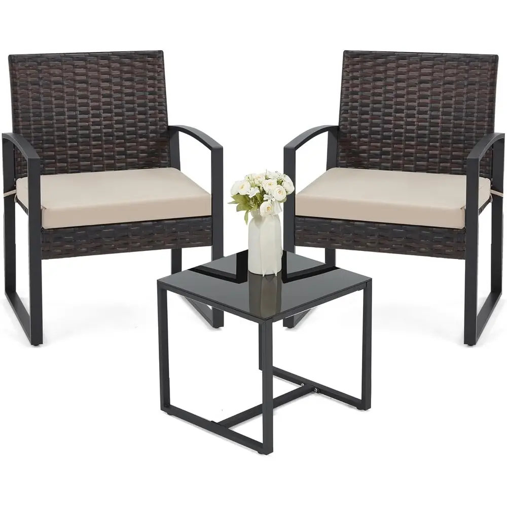 Weather-Resistant 3-Piece Patio Furniture Set with Cushioned Chairs and Coffee Table for Balcony or Backyard
Weather-Resistant 3-Piece Patio Furniture Set with Cushioned Chairs and Coffee Table for Balcony or Backyard
