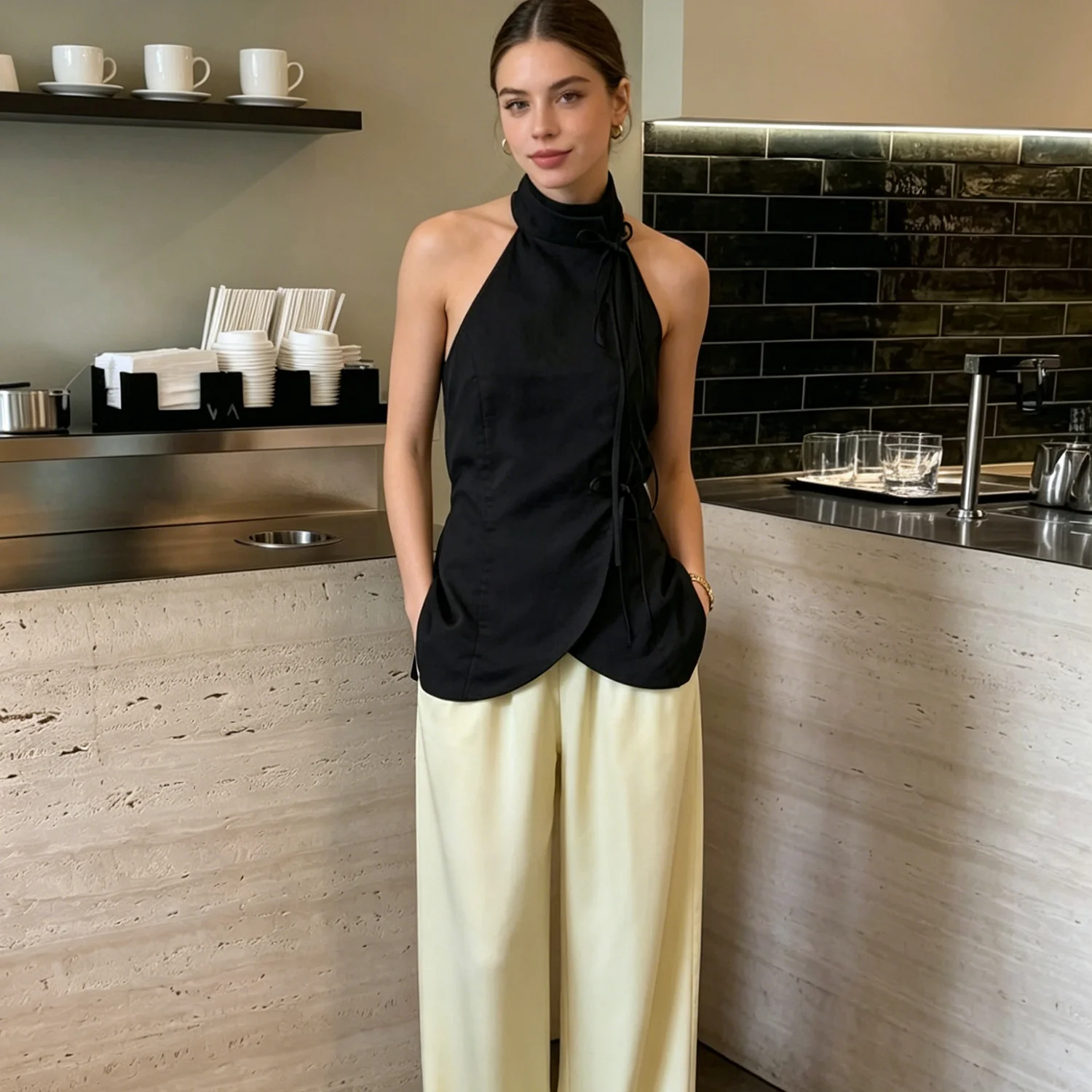 PUAL Halter Tank Top, Side Tie Wrap Design, Sleeveless Stand Collar Casual Blouse, Soft Fabric Daily Wear Women's Top
PUAL Halter Tank Top, Side Tie Wrap Design, Sleeveless Stand Collar Casual Blouse, Soft Fabric Daily Wear Women's Top