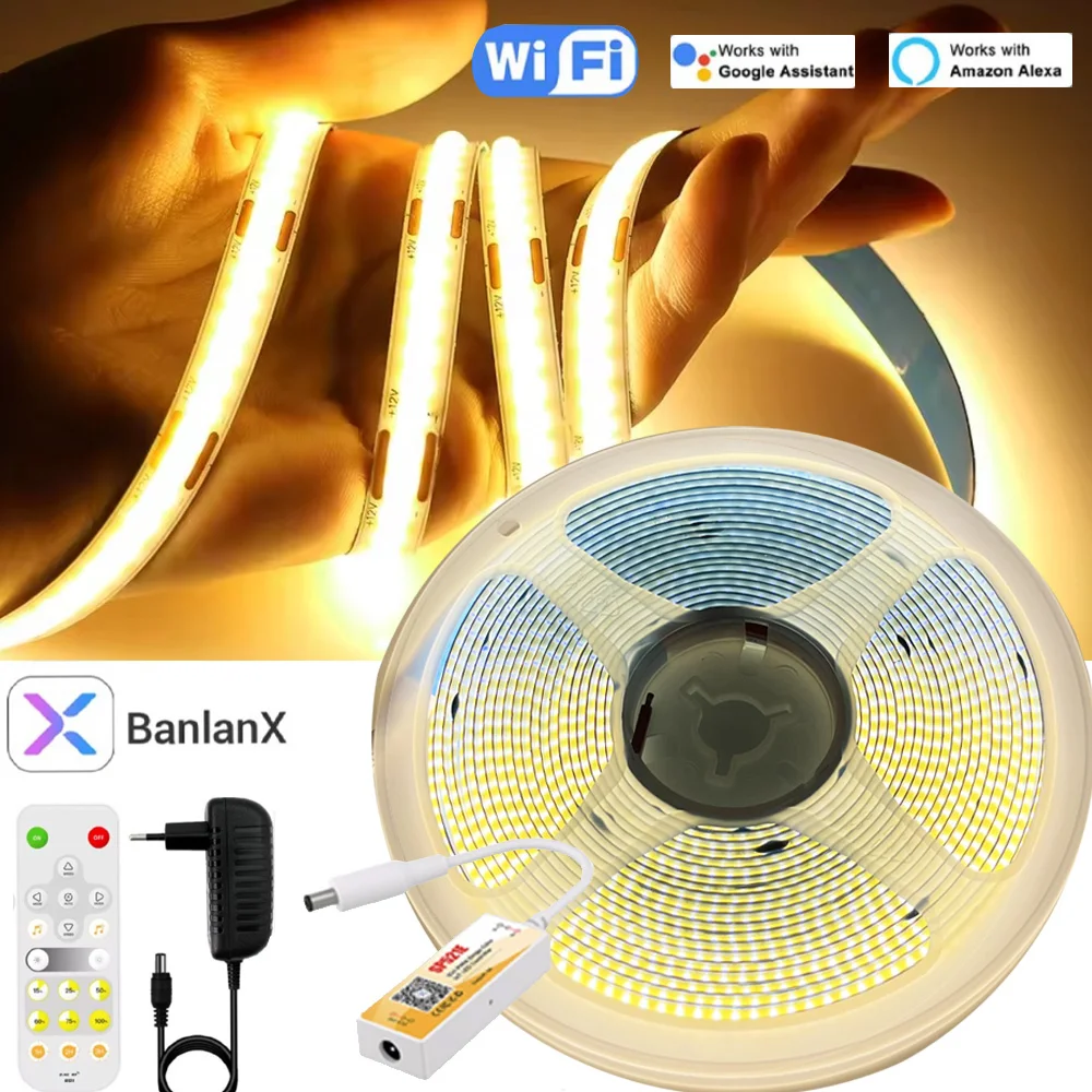 Wifi DC12V COB LED Strip Light 320leds/m SP521E Dimmable Single Color Controller Warm White/White Remote/Voice Control fr Google
Wifi DC12V COB LED Strip Light 320leds/m SP521E Dimmable Single Color Controller Warm White/White Remote/Voice Control fr Google