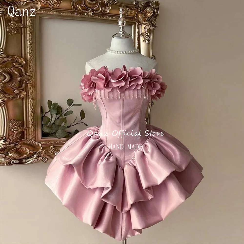 Qanz Pink Satin Prom Dress Strapless Mini A Line Vestidos De Fiesta Flowers Tassel Backless Birthday Party Dresses Customized
Qanz Pink Satin Prom Dress Strapless Mini A Line Vestidos De Fiesta Flowers Tassel Backless Birthday Party Dresses Customized