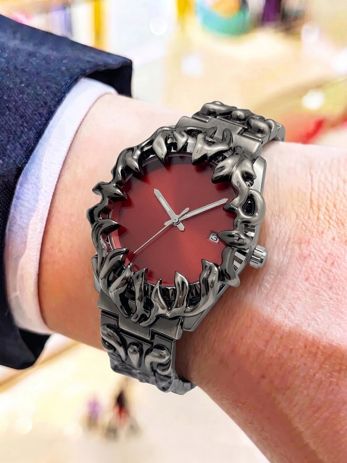 Punk Trendy Men's Quartz Watch, Flame-Shaped Case, Waterproof, Luminous Calendar Wristwatch, Street Hip-Hop Style Personalized Men's Watch, Versatile Watch for Gift-Giving, Business and Casual Use
Punk Trendy Men's Quartz Watch, Flame-Shaped Case, Waterproof, Luminous Calendar Wristwatch, Street Hip-Hop Style Personalized Men's Watch, Versatile Watch for Gift-Giving, Business and Casual Use