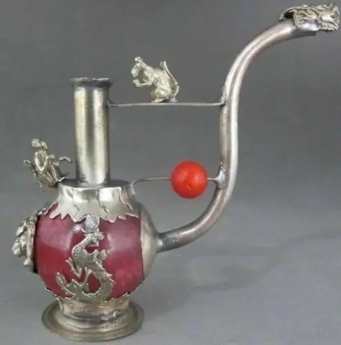 Old Chinese Handmade work Red Jade inlay Pipe Tibet Silver Dragon Smoking Pipe
Old Chinese Handmade work Red Jade inlay Pipe Tibet Silver Dragon Smoking Pipe