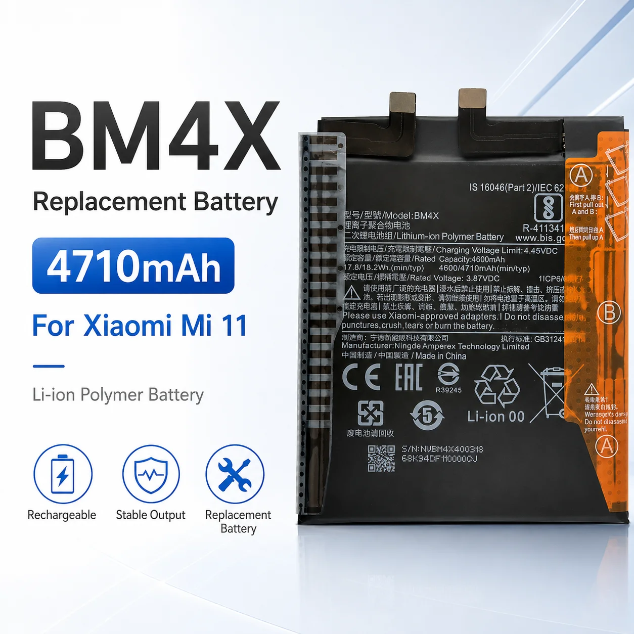 4710mAh BM4X High Capacity Battery For Xiaomi Mi 11 Mobile Phone Replacement Batteries
4710mAh BM4X High Capacity Battery For Xiaomi Mi 11 Mobile Phone Replacement Batteries