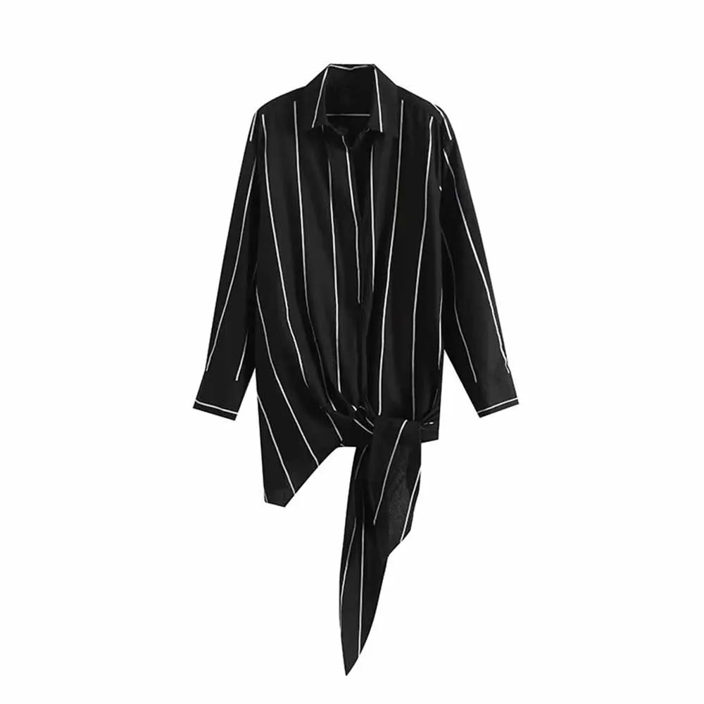 Women's new fashion lace up decoration loose versatile casual striped Lapel shirt retro long sleeved Female shirt chic top Skazi
Women's new fashion lace up decoration loose versatile casual striped Lapel shirt retro long sleeved Female shirt chic top Skazi