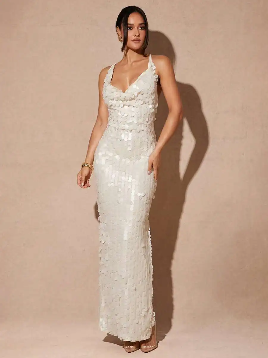Solid White Large Sequins Elegant Spaghetti Strap Backless Maxi Dress For Party Wedding Bridesmaid
Solid White Large Sequins Elegant Spaghetti Strap Backless Maxi Dress For Party Wedding Bridesmaid