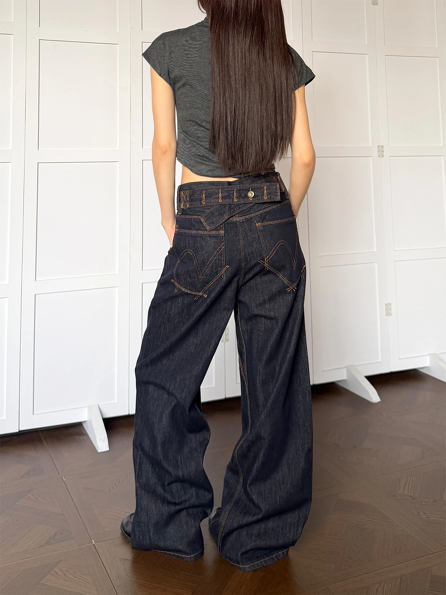 Don Cry Paris Buckle Straight Leg Denim Jeans Loose Casual Wide Leg Long Pants Original Cow Orange Thread Women's Jeans
Don Cry Paris Buckle Straight Leg Denim Jeans Loose Casual Wide Leg Long Pants Original Cow Orange Thread Women's Jeans