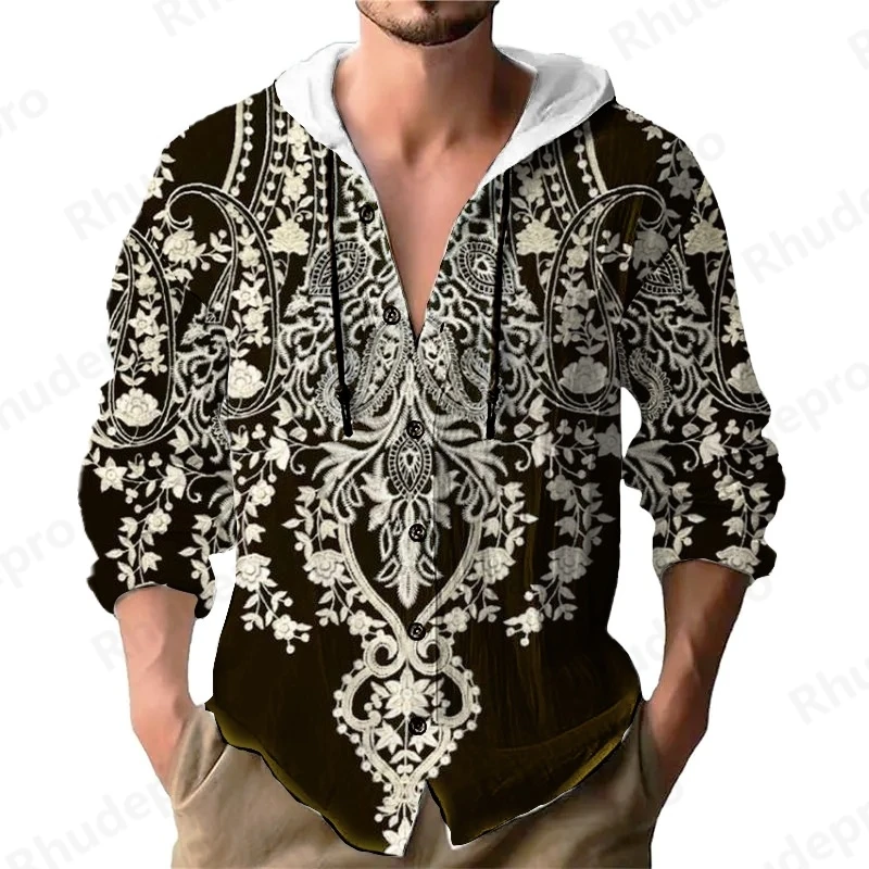 Autumn 2025 Men's Solid Color Casual Shirt Hooded Drawstring Cardigan Trendy National Style Loose Beach Camisas Para Hombres
Autumn 2025 Men's Solid Color Casual Shirt Hooded Drawstring Cardigan Trendy National Style Loose Beach Camisas Para Hombres