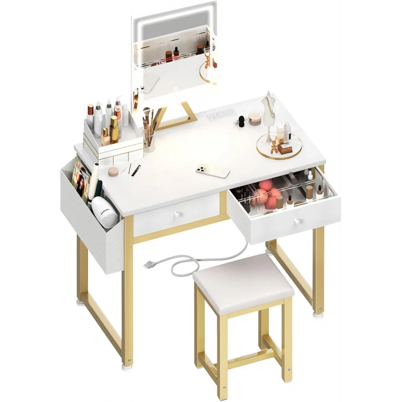 LAAufeiya Small Makeup Desk Fabric Drawers,32 inch White Vanity Desks with Mirror Light,Dressing Table and Chair S
LAAufeiya Small Makeup Desk Fabric Drawers,32 inch White Vanity Desks with Mirror Light,Dressing Table and Chair S