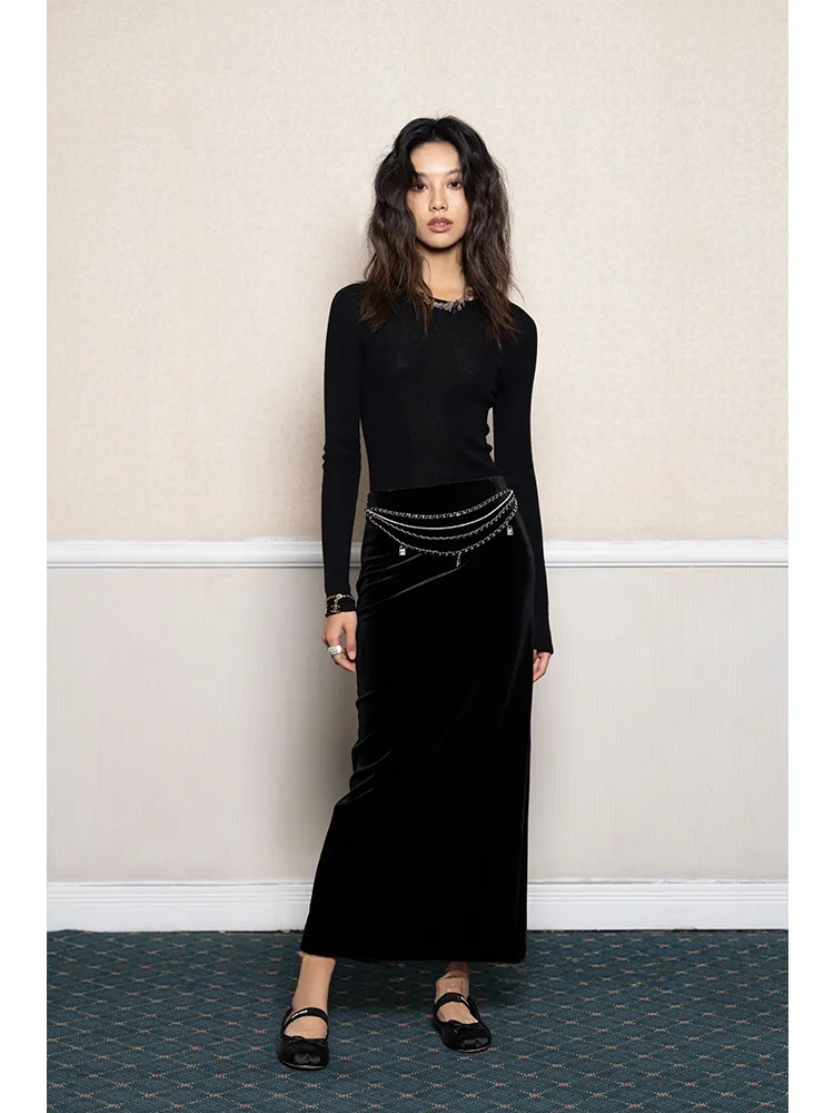 BRUNCHER Luxury Lazy Slimming One-Step Velvet Skirt Black Elastic Non-Fall Velvet Straight Half-length Skirt for Women
BRUNCHER Luxury Lazy Slimming One-Step Velvet Skirt Black Elastic Non-Fall Velvet Straight Half-length Skirt for Women
