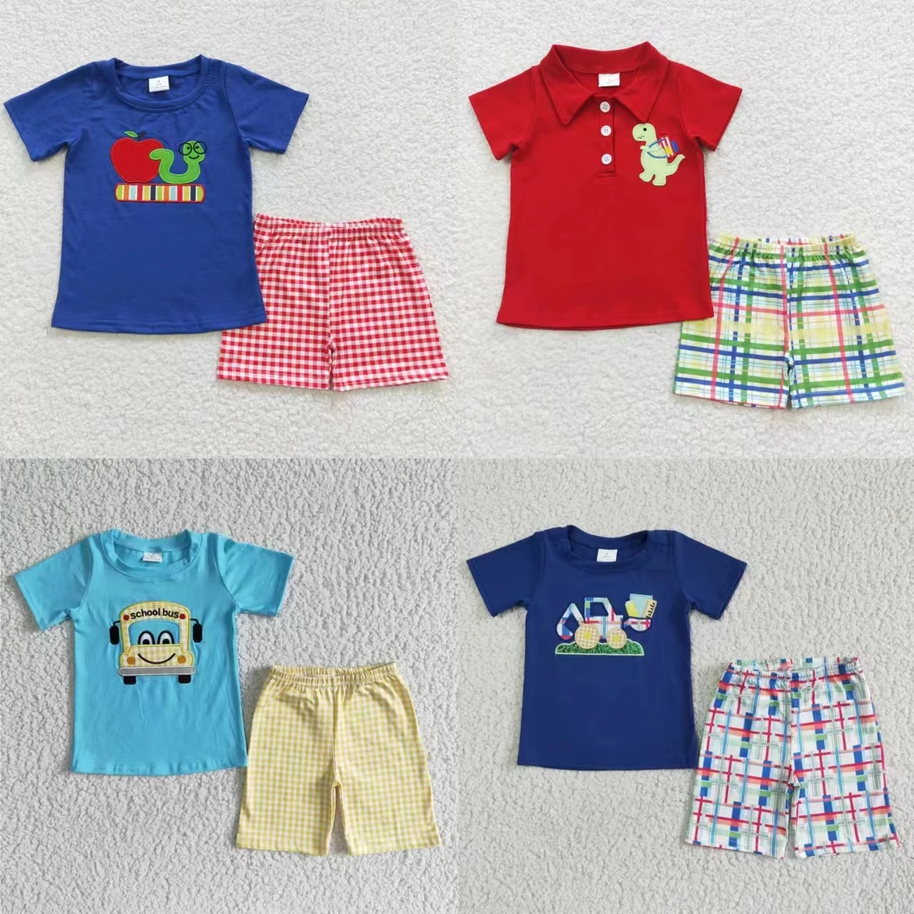 Wholesale Toddler Baby Girl Boy Kid Embroidery Outfit Children Short Sleeves Shirt Plaid Shorts Back to School Dinosaur Car Set
Wholesale Toddler Baby Girl Boy Kid Embroidery Outfit Children Short Sleeves Shirt Plaid Shorts Back to School Dinosaur Car Set