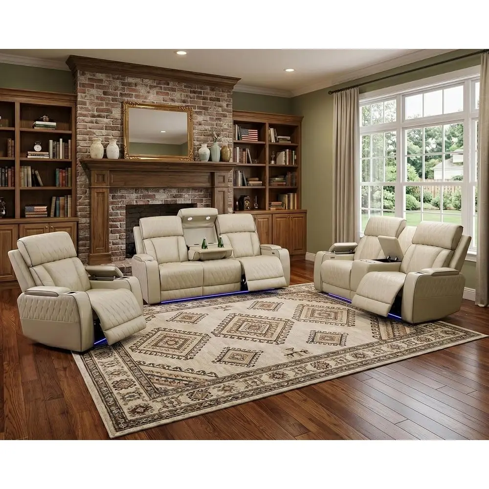 3-Piece Breathing Leather Sofa Set with Reclining Couch, Loveseat, Chair, LED/USB Ports, and Cup Holders for Living Room Home Th
3-Piece Breathing Leather Sofa Set with Reclining Couch, Loveseat, Chair, LED/USB Ports, and Cup Holders for Living Room Home Th