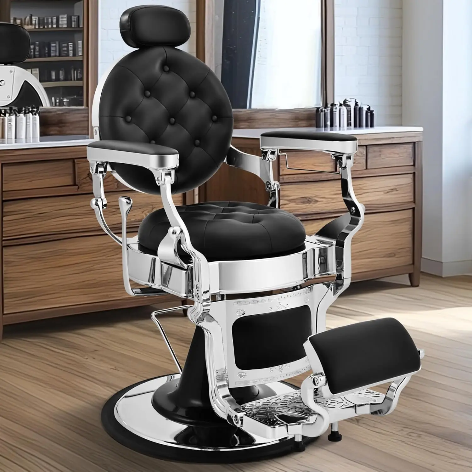 Black Silver Hydraulic Recliner Chair for Barbershop, 360° Rotating Stylist Seat, Durable Client Chair
Black Silver Hydraulic Recliner Chair for Barbershop, 360° Rotating Stylist Seat, Durable Client Chair