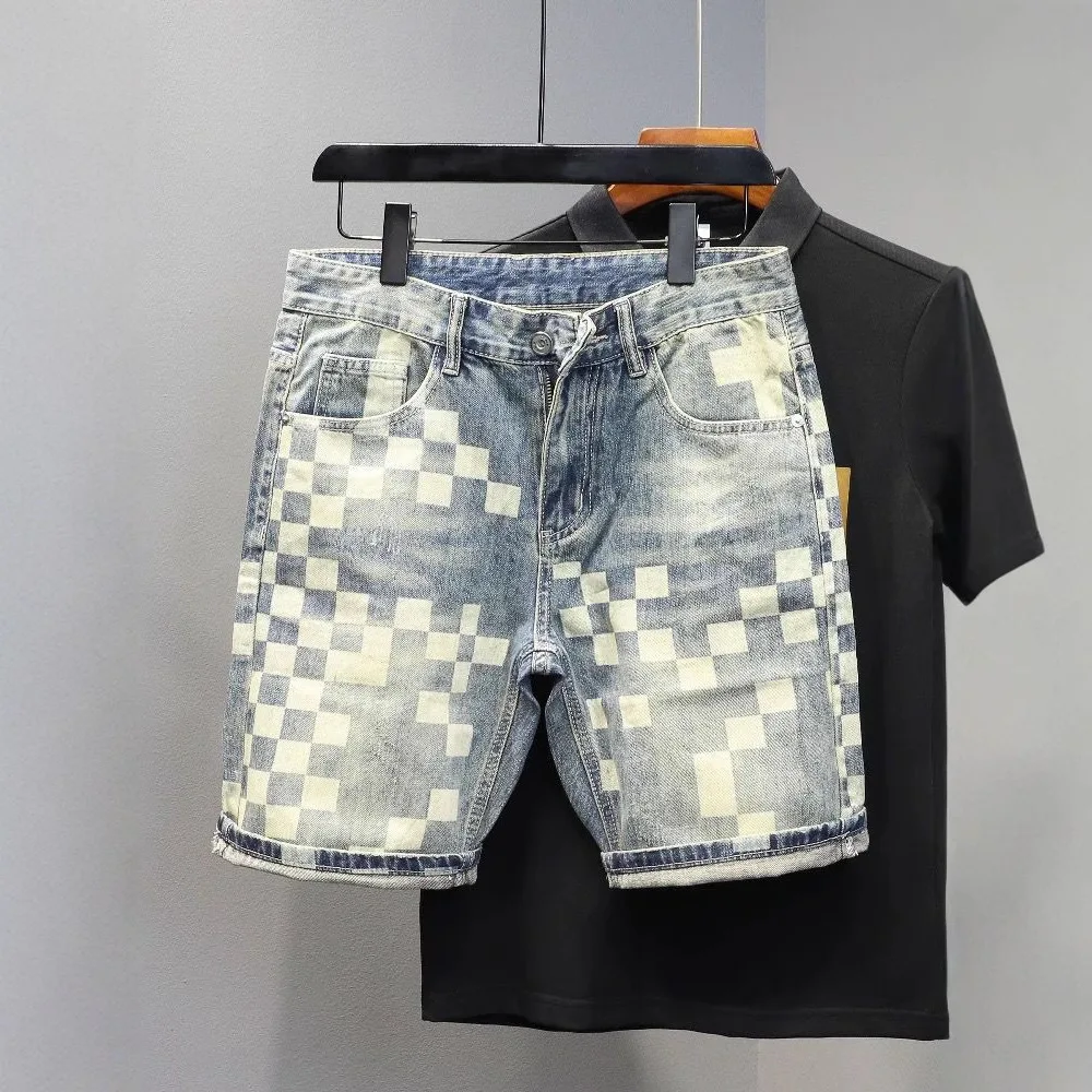 Checkered Print Denim Shorts Washed Streetwear Casual Daily Wear for Men
Checkered Print Denim Shorts Washed Streetwear Casual Daily Wear for Men
