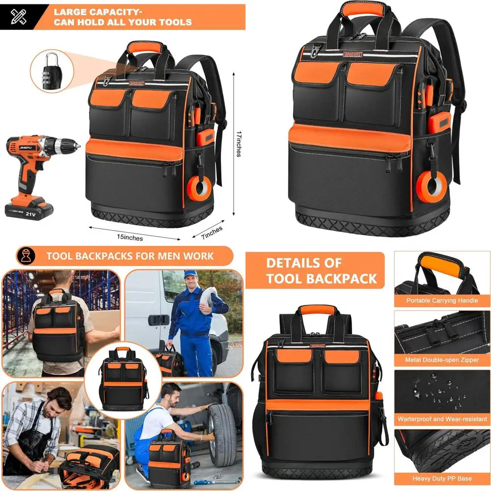 Rugged Orange Electrician Backpack with Wide Mouth, Heavy Duty Tool Bag for HVAC Engineers, Waterproof and Lockable Organizer fo
Rugged Orange Electrician Backpack with Wide Mouth, Heavy Duty Tool Bag for HVAC Engineers, Waterproof and Lockable Organizer fo