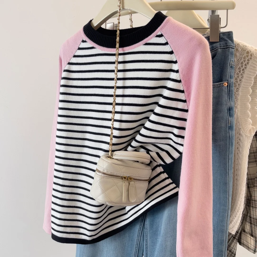 Pink Striped Sweater Women Loose Knit Pullover Long Sleeve Versatile Lazy Style Autumn Winter
Pink Striped Sweater Women Loose Knit Pullover Long Sleeve Versatile Lazy Style Autumn Winter