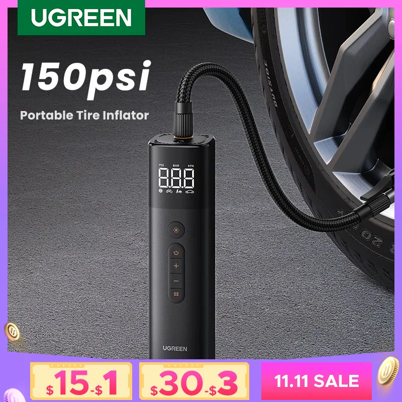 UGREEN Car Air Pump Portable Air Compressor for Car Motorcycles Bicycle Electric Tire Inflator with LCD Digital Display
UGREEN Car Air Pump Portable Air Compressor for Car Motorcycles Bicycle Electric Tire Inflator with LCD Digital Display