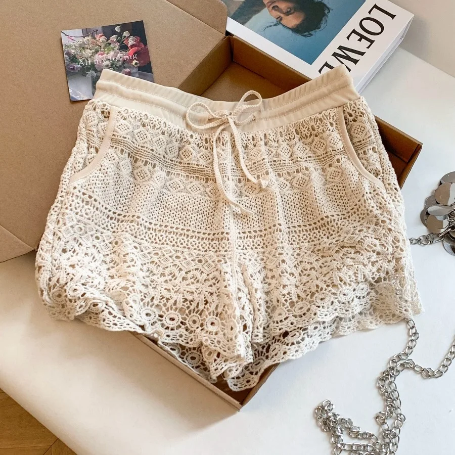 Beach Vacation Lace Full Hook Flower Short Pants Women's Hot Pants Side Pocket Casual Loose Fit High Waist Polyester Fiber
Beach Vacation Lace Full Hook Flower Short Pants Women's Hot Pants Side Pocket Casual Loose Fit High Waist Polyester Fiber