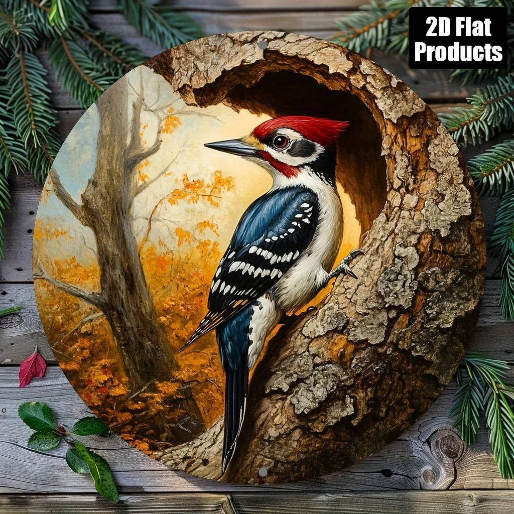 High Definition Iron Painting Woodpecker Tree Trunk Wildlife Round Metal Sign for Nature Lovers Home Decor
High Definition Iron Painting Woodpecker Tree Trunk Wildlife Round Metal Sign for Nature Lovers Home Decor