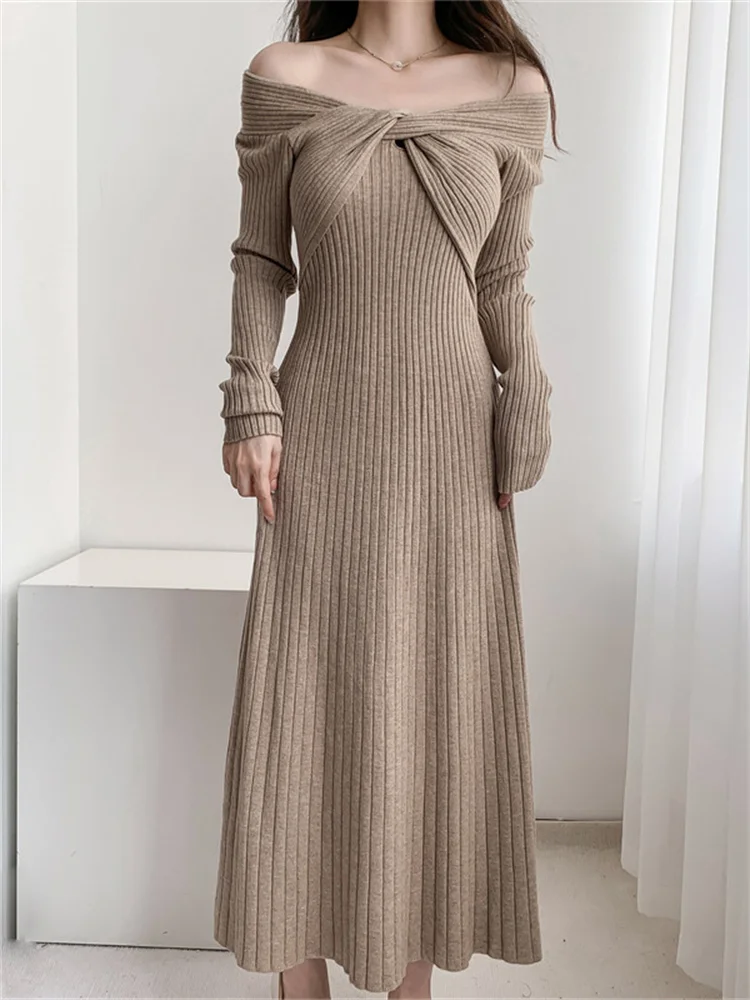French Long Dress Women Elegant Knitted Dress Female Sexy One Shoulder Slim Sweater Dresses Ladies Autumn Winter Warm Dress
French Long Dress Women Elegant Knitted Dress Female Sexy One Shoulder Slim Sweater Dresses Ladies Autumn Winter Warm Dress