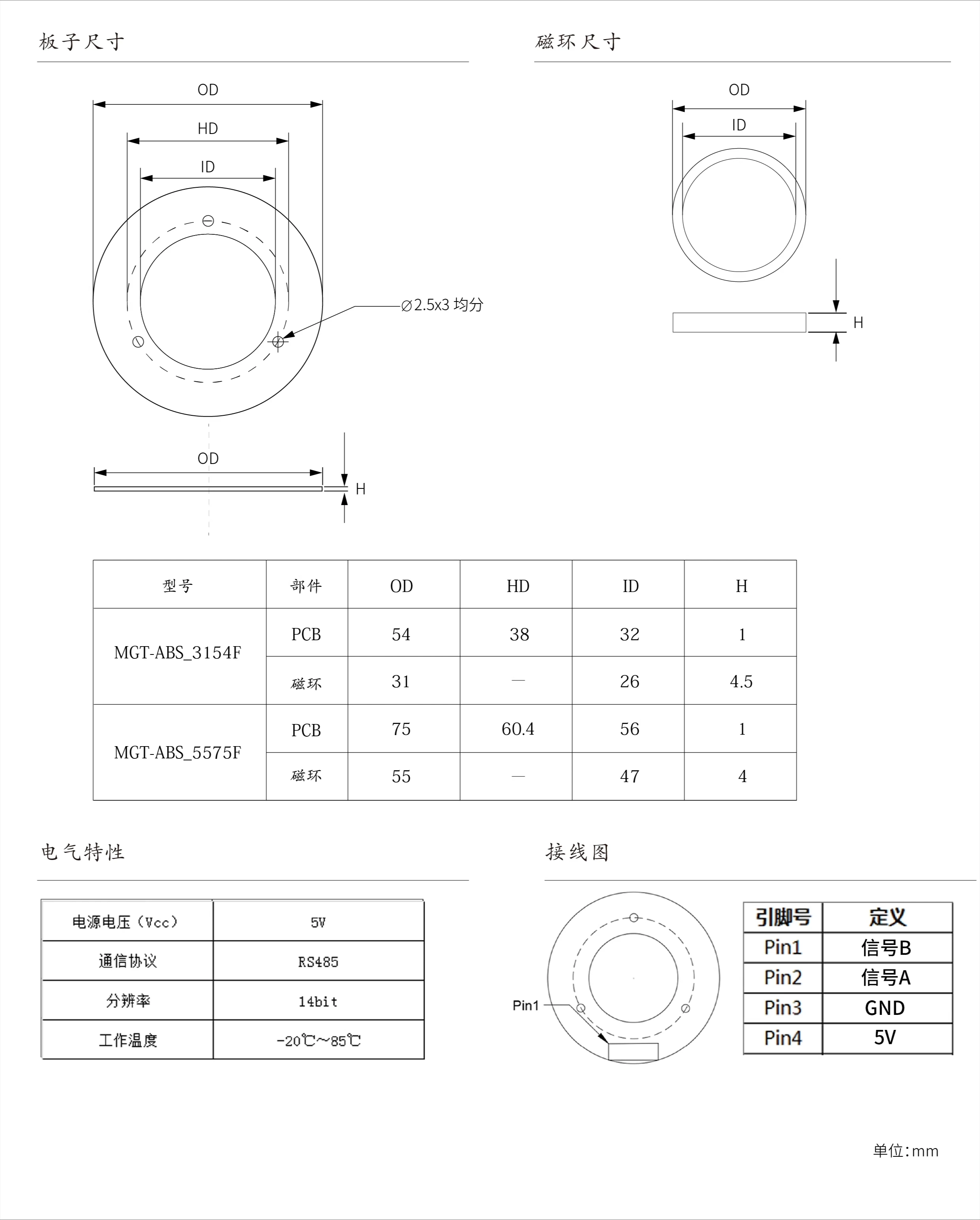 Hollow magnetic ring encoder large aperture single coil absolute 14 bit RS485 communication interface
Hollow magnetic ring encoder large aperture single coil absolute 14 bit RS485 communication interface