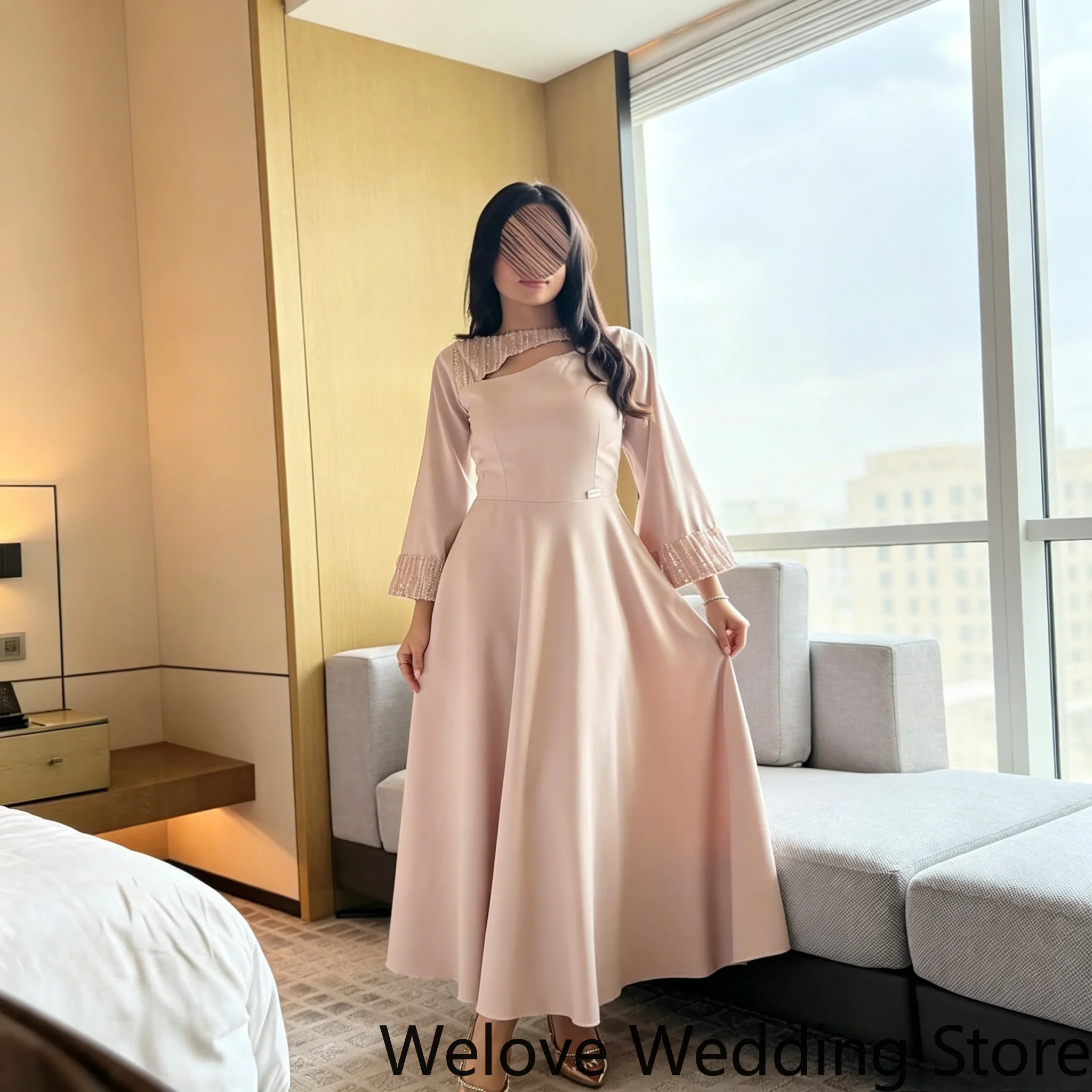 Elegant Blush Pink Modest Casual Maxi Dress Featuring 3/4 Sleeves, Delicate Lace Trim at the Neckline and Cuffs
Elegant Blush Pink Modest Casual Maxi Dress Featuring 3/4 Sleeves, Delicate Lace Trim at the Neckline and Cuffs